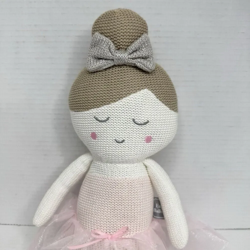 Living Textile 17" Emma Ballerina Knitted Plush Rattle Doll Toy Pink Tutu Skirt - Picture 3 of 6